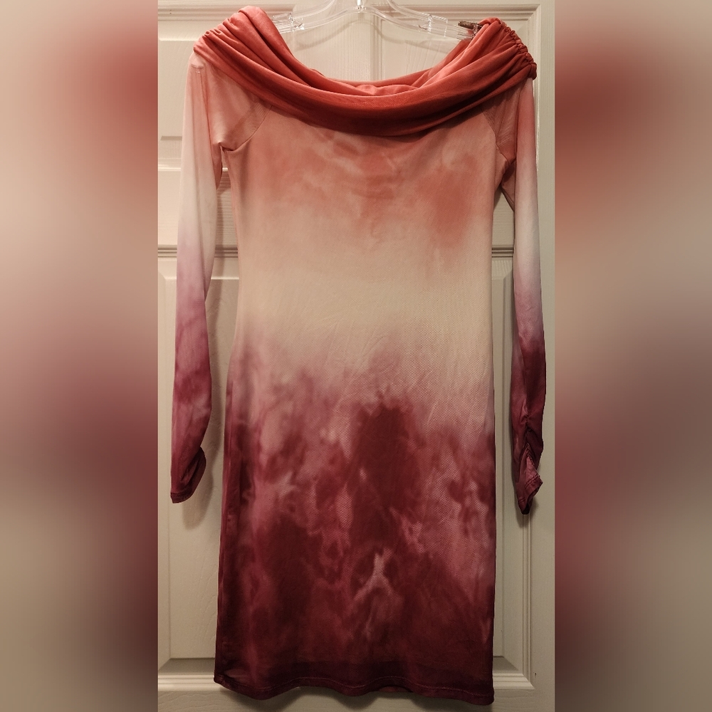 Bar III Ombre Mesh Off-the-Shoulder DRESS • Confetti Ombre • Rushed Neckline •XS